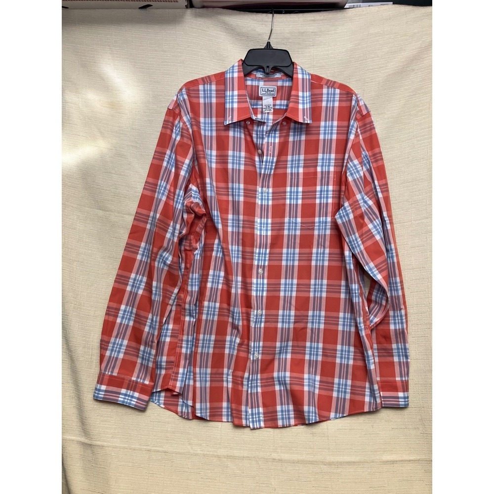 L.L.Bean Button Shirt Mens XL‎ Orange excellent Wrinkle Resistant Cotton